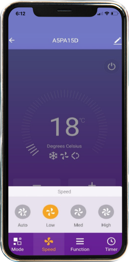 acson portable air conditioner app can control fan speed
